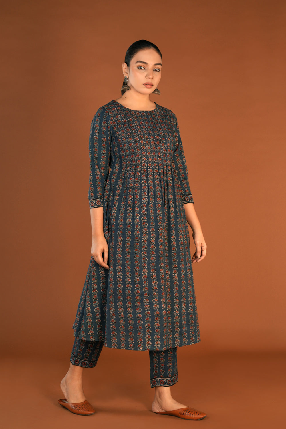 Image of Indigo blue Ajrak Handblock printed kurti set